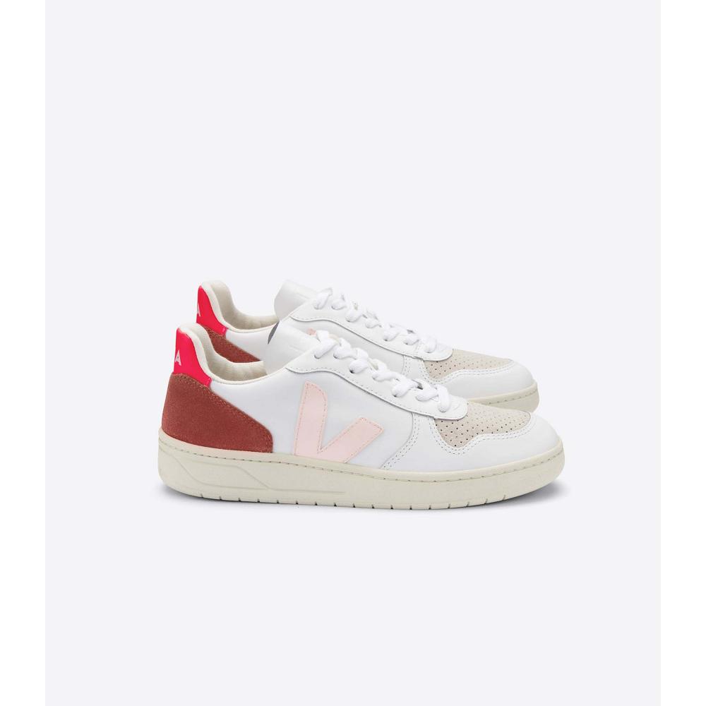 White/Red Women\'s Veja V-10 LEATHER Sneakers | AU 639BEX